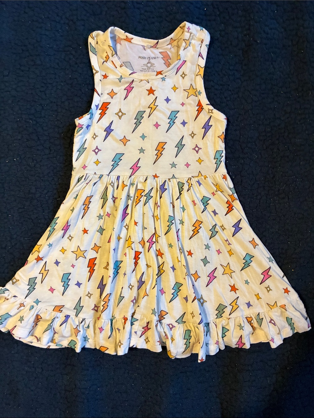 Posh Peanut Lightning & Stars Dress - cream with Multicolor Bolts